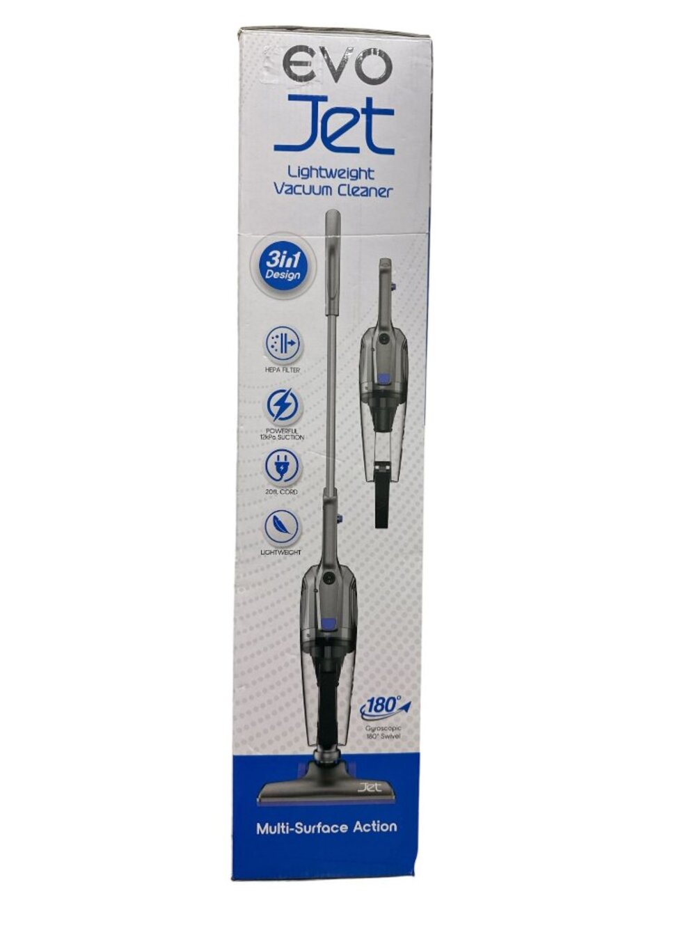 Evo Jet Lightweight 3-In-1 Vacuum Cleaner With HEPA Filter 20-Ft Cord & 180° Swi